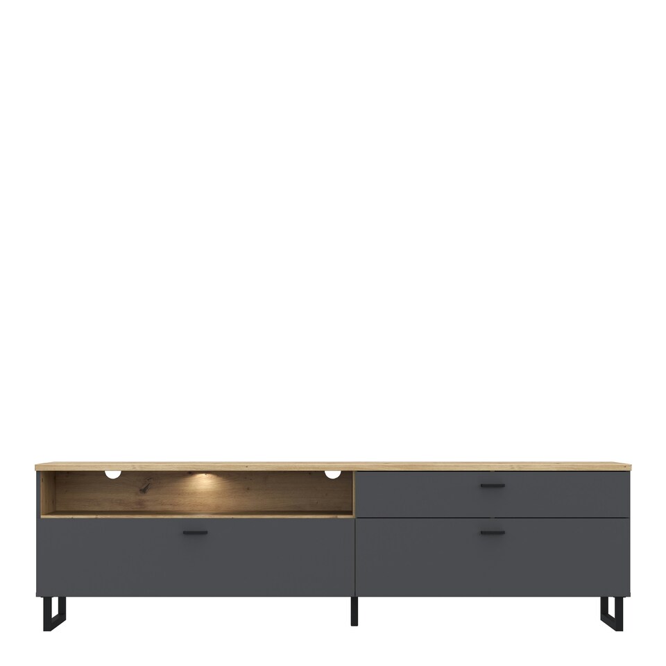 image 1 of Klara TV Unit with 1 Drawer 2 Flip Doors in Grey and Oak inc LED Lighting