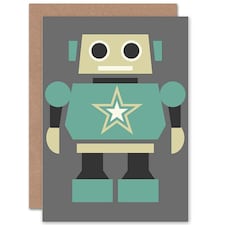 Cool Retro Robot Children Kids Green Kids Birthday Child Card