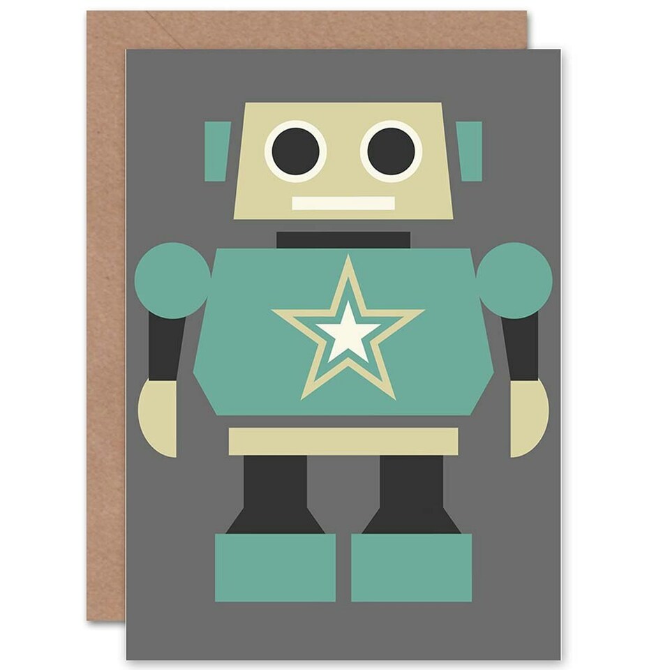 image 1 of Cool Retro Robot Children Kids Green Kids Birthday Child Card