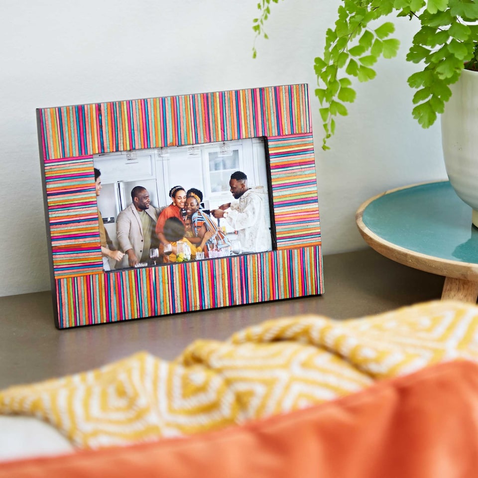 image 1 of Dhari Multicoloured Stripe Papri Wood Photo Frame