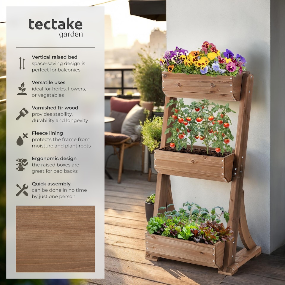 image 1 of Vertical Planter Flora in a Rustic Wooden Design with 3 to 5 Tiers and Plant Fleece Included | Brown | brown | 49 x 60 x 140 cm | 1