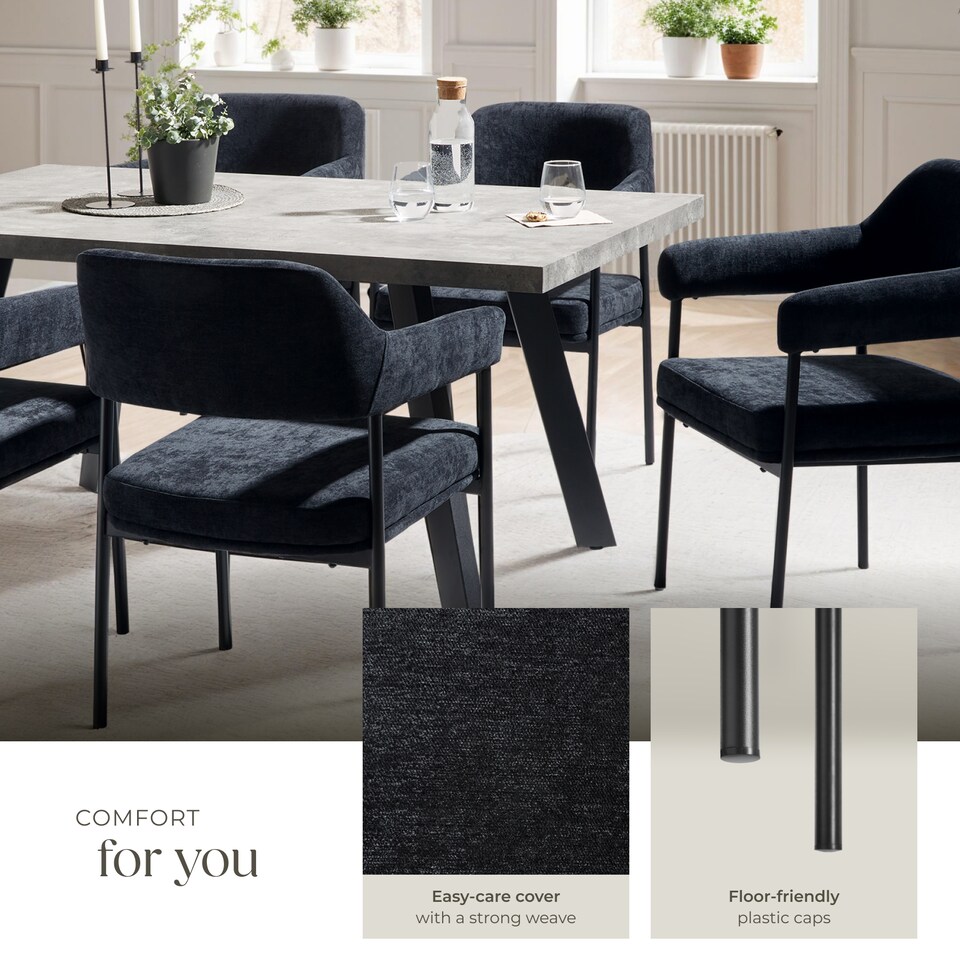 image 1 of Armchair Doe - durable fabric, black powder-coated legs, 120 kg load, 58 x 62 x 85 cm | Black | Woven fabric black/black | 2