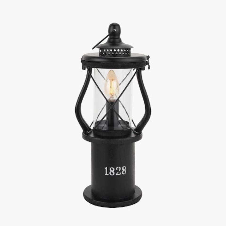 image 1 of Black Wood Lantern Table Lamp Miners Oil Lamp