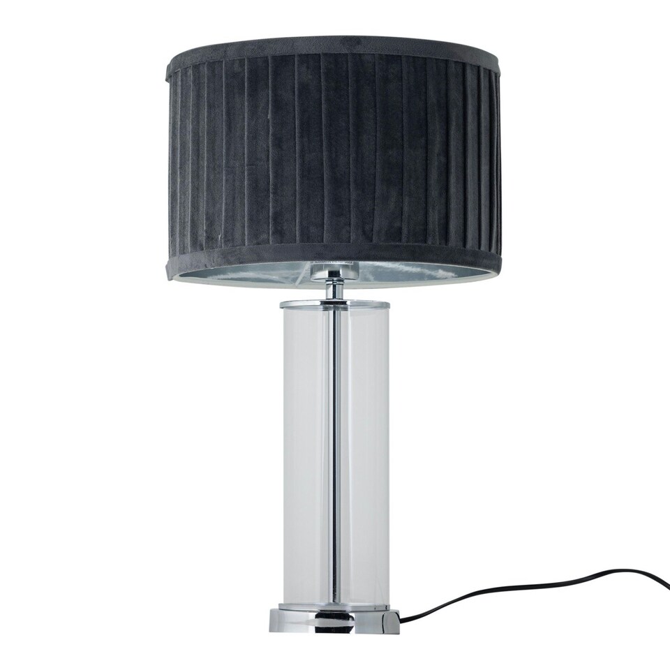 image 1 of Set of 2 Aura - Chrome Table Lamps with Grey Pleated Velvet Shades Chrome | Grey