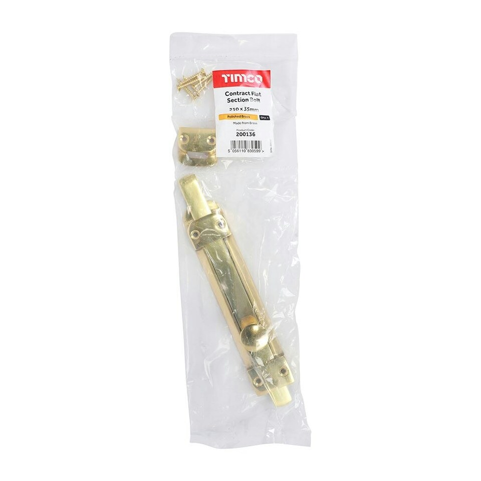 image 1 of Timco - Contract Flat Section Bolt - Polished Brass (Size 210 x 35mm - 1 Each)