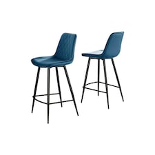 Furniturebox Pesaro 2x Navy Velvet Black Legs Bar Chair