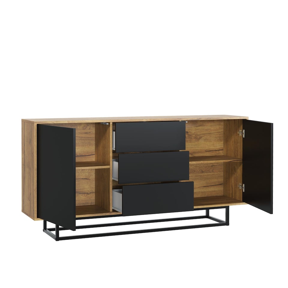 image 1 of Sideboard Cabinet Chest of Drawers Storage Cabinet Oak Black Industrial Loft 140cm