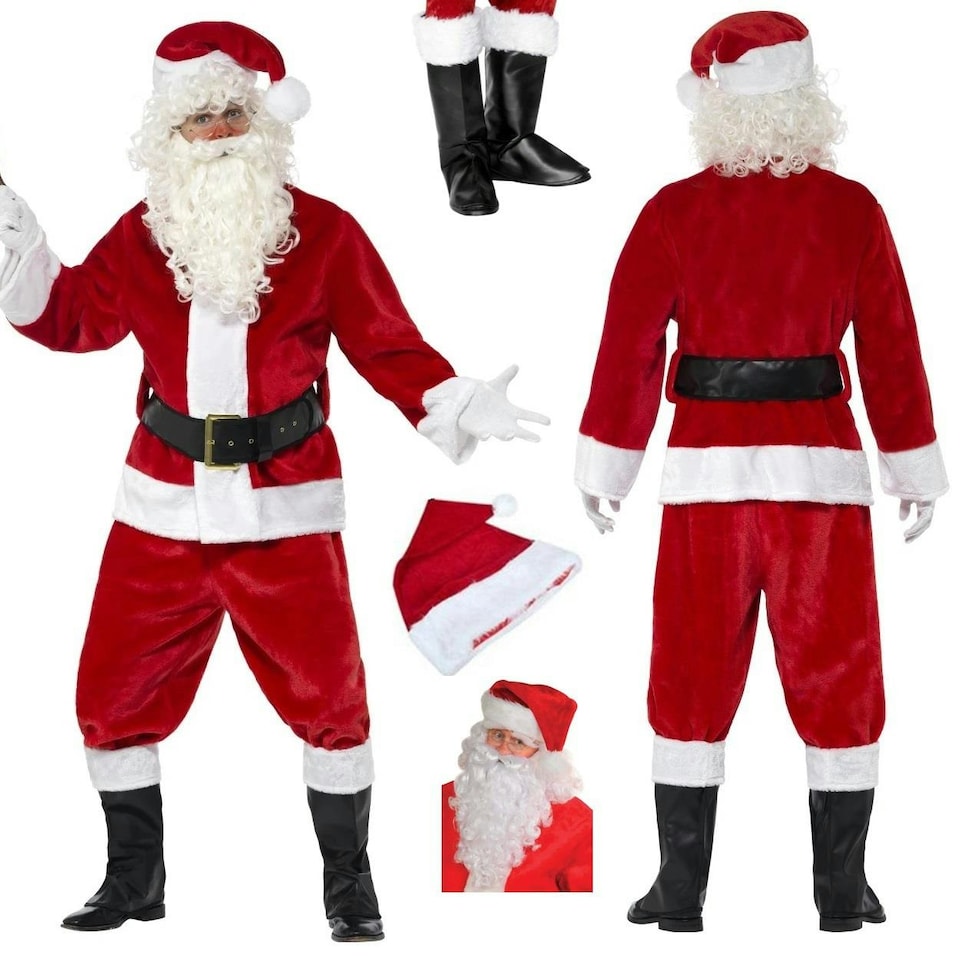 image 1 of Santa Claus Suit Adult Premium Plush Mens Cosplay Costume Complete Outfit Fancy Dress Father Christmas Party Clothes