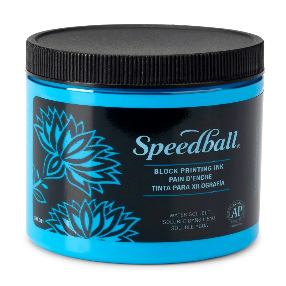 Speedball Water-Soluble Block Ink, Fluorescent Blue, 8oz