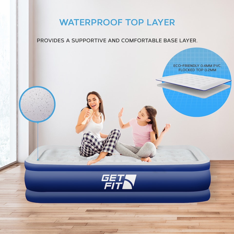 image 1 of Get Fit Air Bed With Built In Electric Pump - Premium Single Size - Blow Up Bed With Free Pillow - Elevated Inflatable Air Mattress | Blue | Navy / White | 1