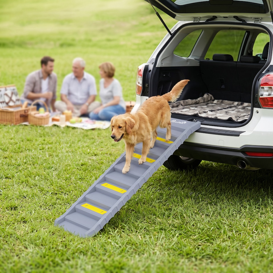 image 1 of PawHut Foldable Dog Ramp for Car, Non-Slip Dog Stairs for SUVs Truck
