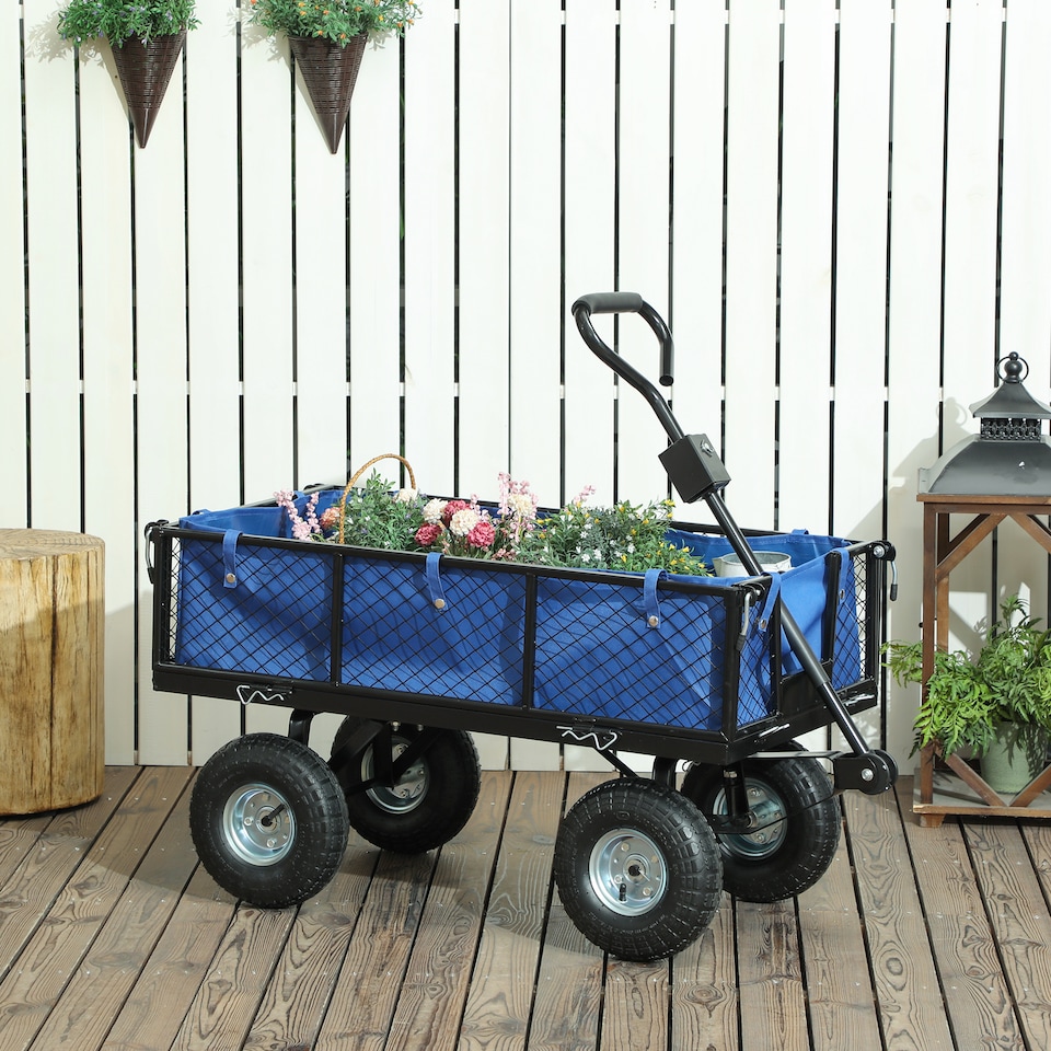 image 1 of Outsunny Garden Cart with Removable Liner, Quick-Release Sides, Blue