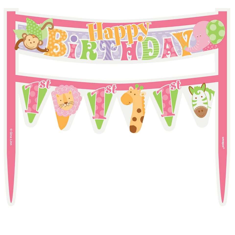 Unique Party Safari 1st Birthday Cake Topper - Pink - One Size