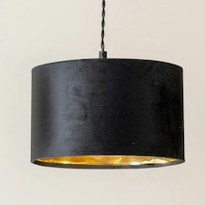 ValueLights Reni Black Velvet & Gold Drum Shade 3 Drop Bar Black Diner Ceiling Pendant Light Black