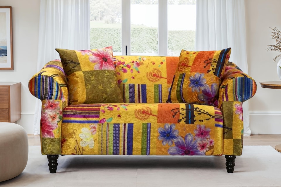 image 1 of Fabric Gold Patchwork 2 Seater Sofa AVICI SHOUT