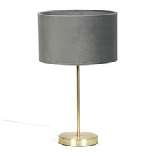 ValueLights Charlie Gold Table Lamp Grey Velvet Shade and Bulb