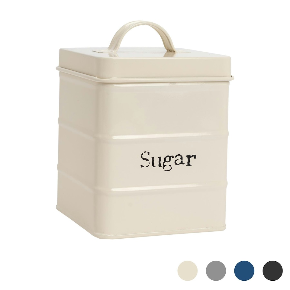 image 1 of Harbour Housewares Cream Vintage Metal Kitchen Sugar Canister Kitchen Caddy Kitchen Storage Containers Canisters