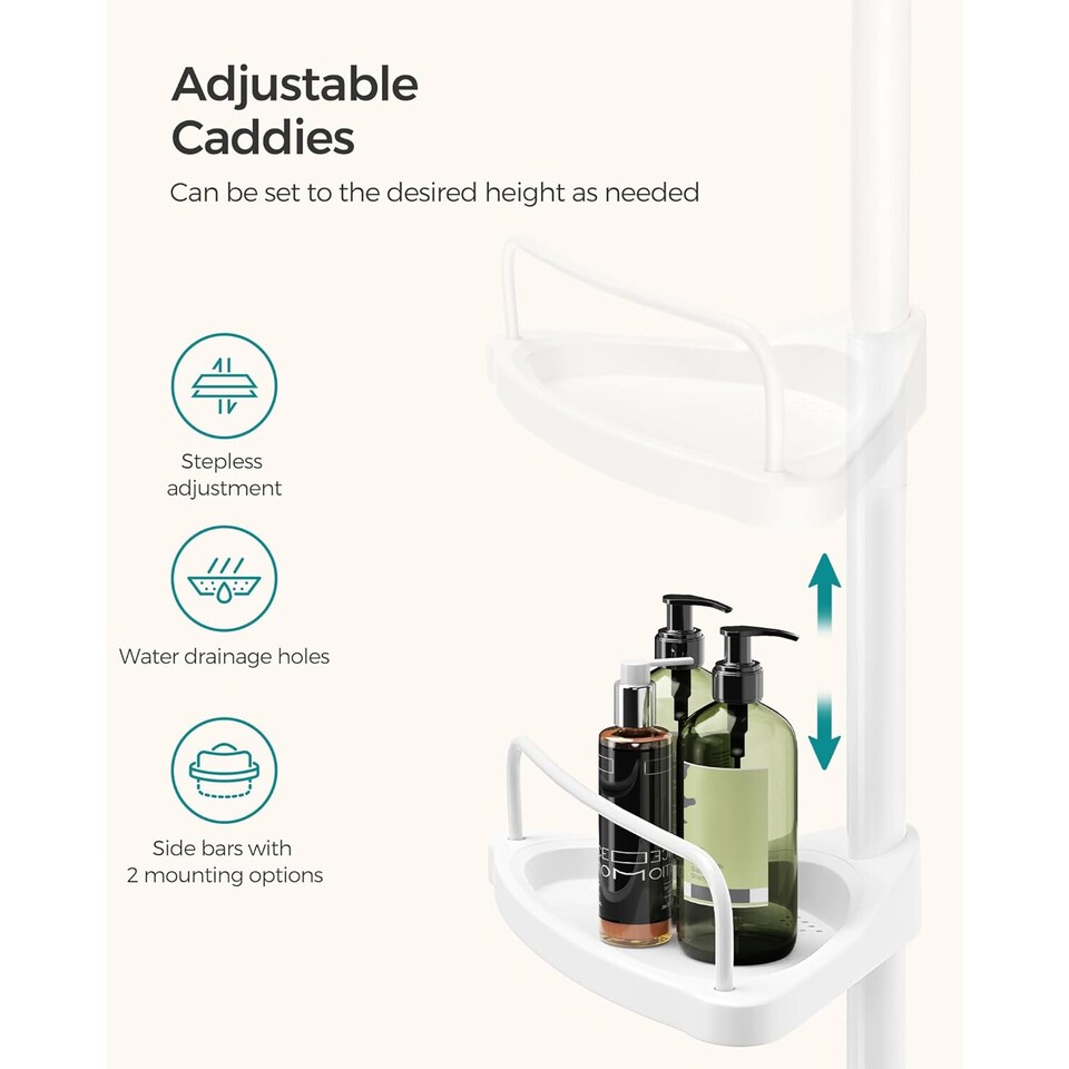 image 1 of Adjustable 4-Tier Corner Storage Organizer with Extension Rod, Rust-Resistant Bathroom Shower Shelf Rack, White