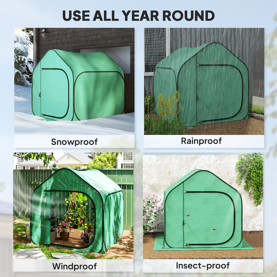 image 1 of Outsunny Mini Pop Up Greenhouse w/ Reinforced PE Cover, Zipper Door, Green | Green | 1