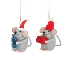 Sass & Belle Set of 2 Felt Gifting Mice Christmas Tree Decorations