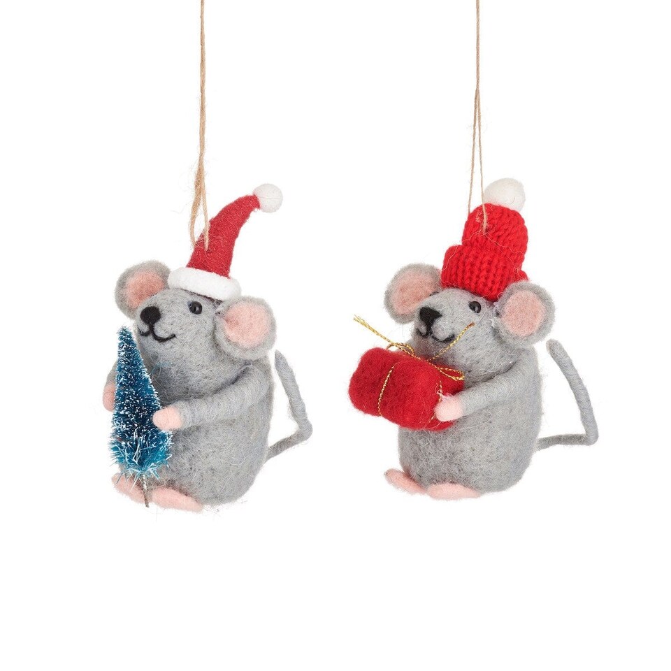 Sass & Belle Set of 2 Felt Gifting Mice Christmas Tree Decorations