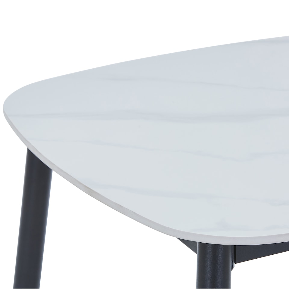 image 1 of Aspen Square Dining Table - Compact Table with Wood-Effect or Sintered Stone Top and Black Tapered Legs | White | White | Small | 1