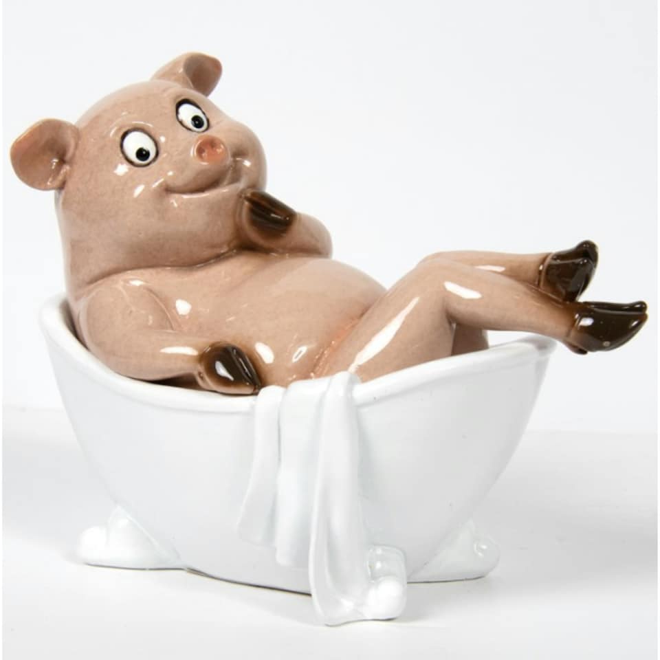 image 1 of 'Bathtime' Pig in Bath Tub Figurine Novelty Bathroom Decoration
