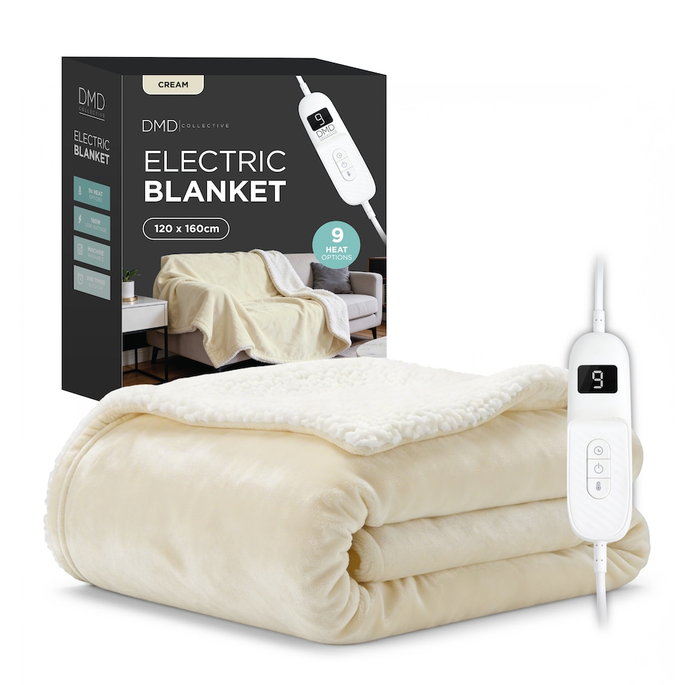 image 1 of DMD Heated Electric Throw Blanket, Fleece Sherpa, 9 Heat Settings & Timer, 120 x 160cm