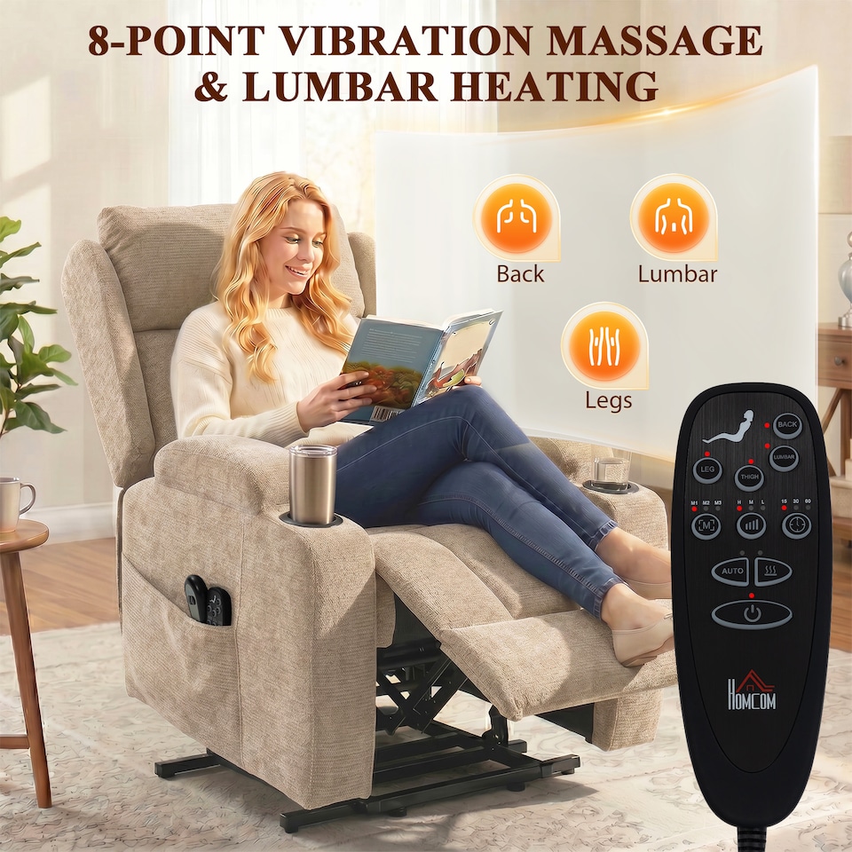 image 1 of HOMCOM Power Recliner Chair w/ Massage and Heat, Electric Lift Chair
