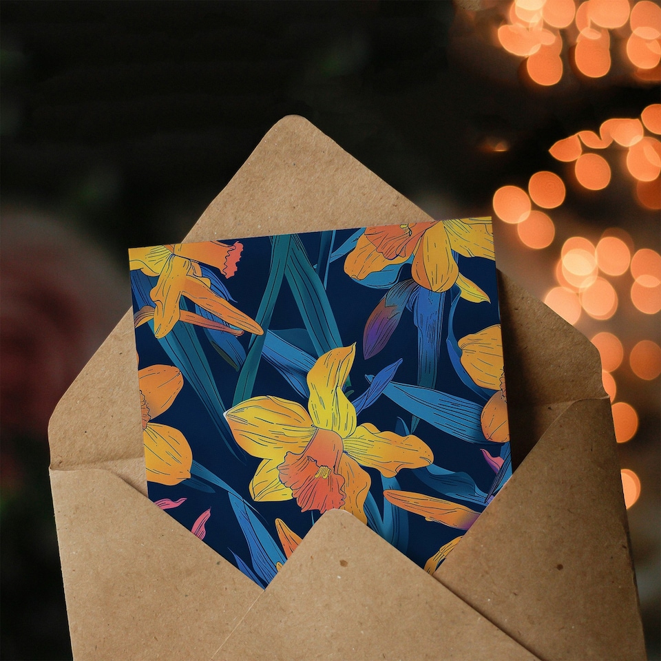 image 1 of Daffodil Flowers Vibrant Orange Pink Design Her Birthday Card