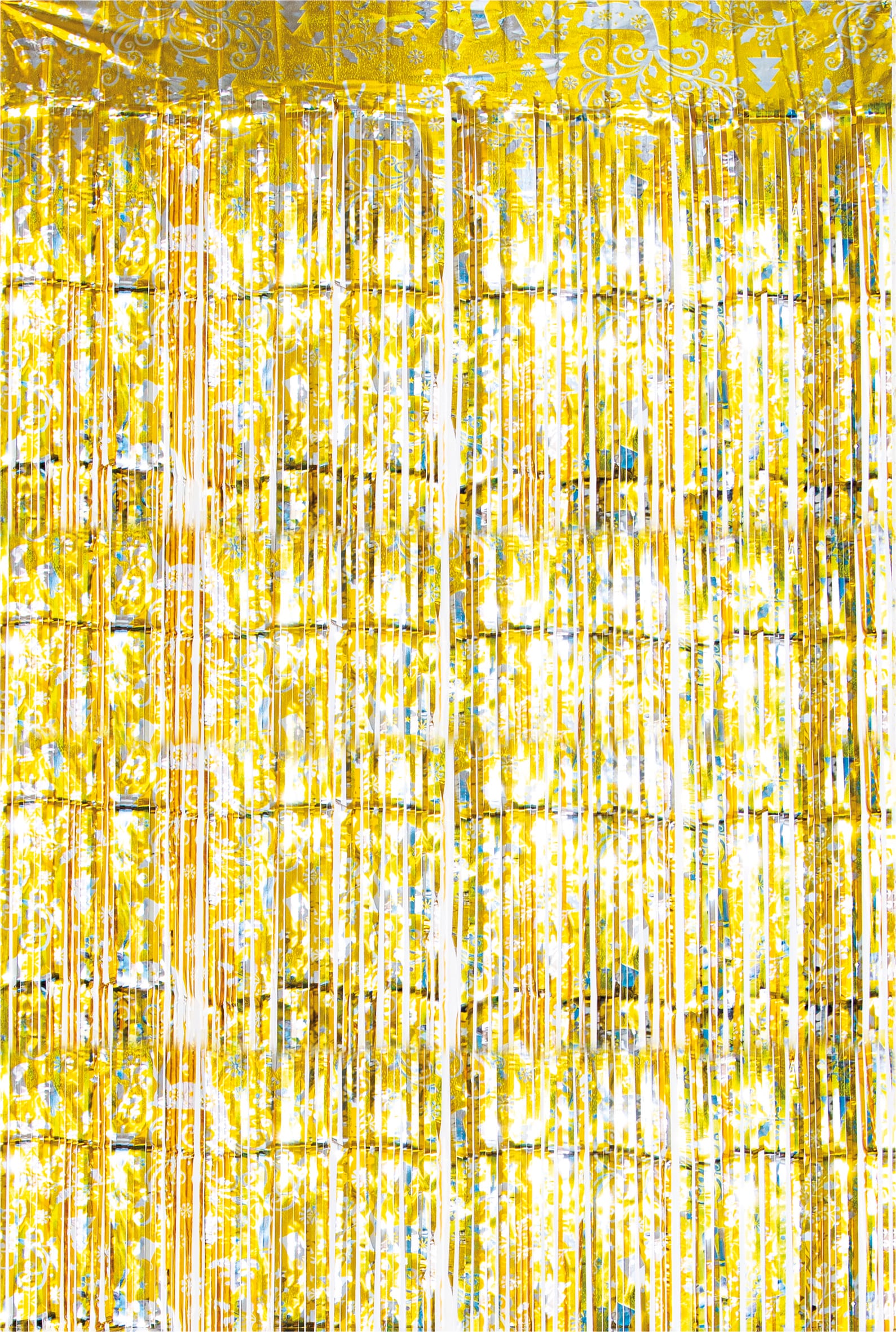 Netagon Shimmer Tinsel Curtain Reindeer Christmas Tree Design 2M x 1M Yellow