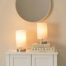 ValueLights Satin Touch Dimmer Bedside Table Lamp With Pink Cylinder Light Shade