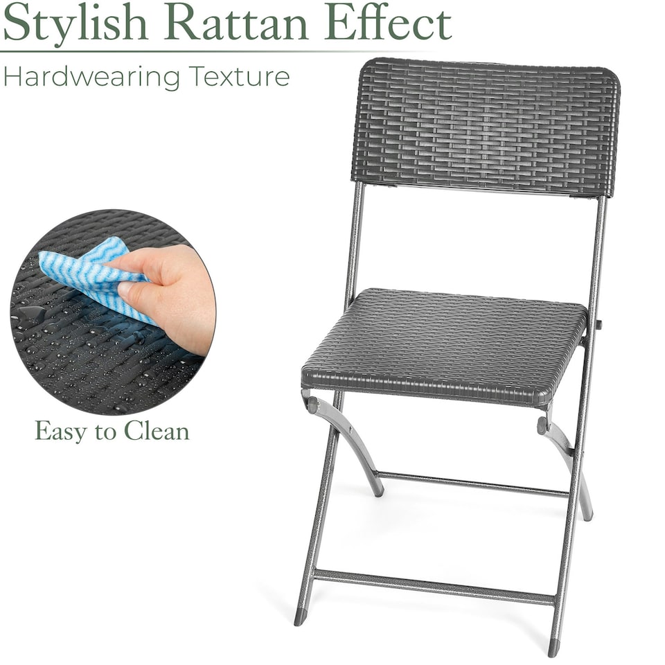 image 1 of Christow Folding Garden Chairs Rattan Effect Outdoor Camping Dining Set Of 2
