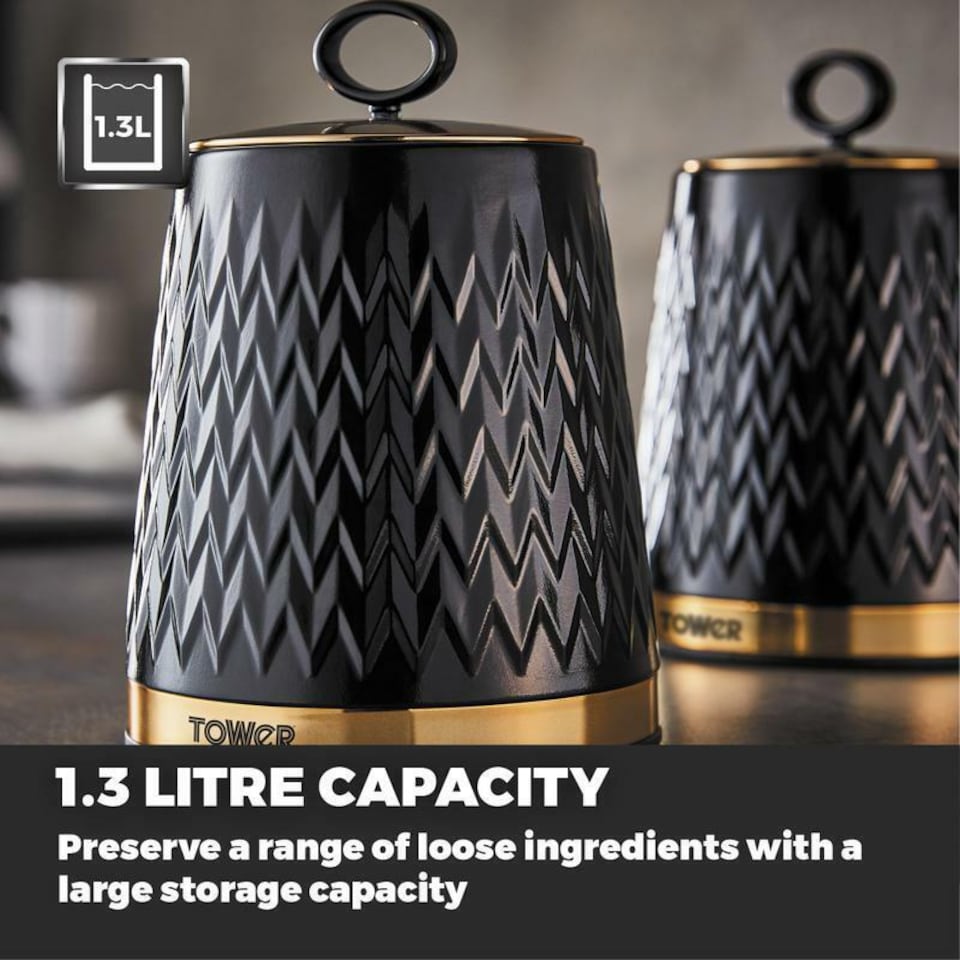 image 1 of Tower Empire Black Bread Bin Canisters Kitchen Storage Set