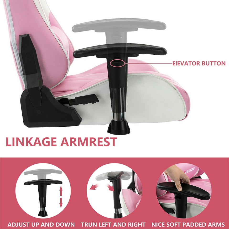 image 1 of Pro GT Reclining Sports Racing Office Desk Faux Leather Gaming Chair (Pink)