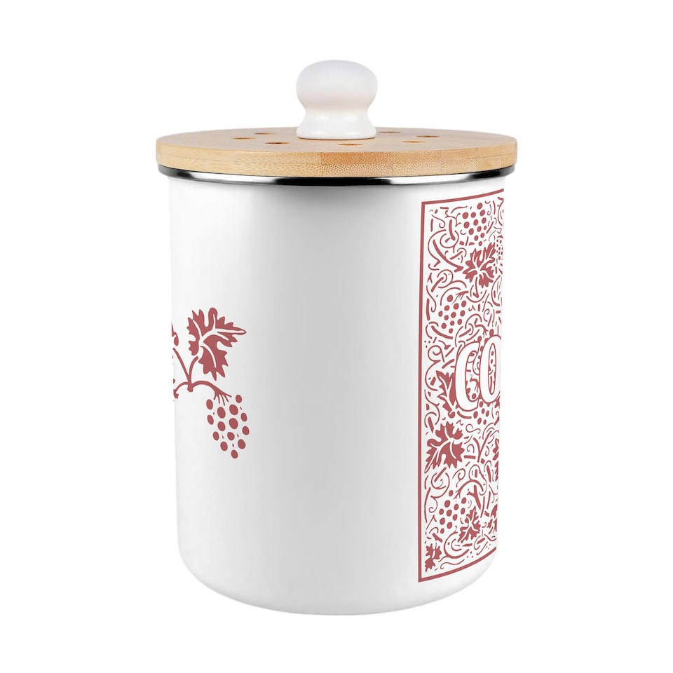 image 1 of Oak Leaves & Berries Compost Caddy - Metal 2L Red Decorative Kitchen Food Waste Bin
