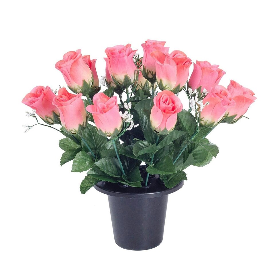 image 1 of Homescapes Set of 3 Red, Pink & White Rose and Gypsophila Artificial Flowers in Grave Vases