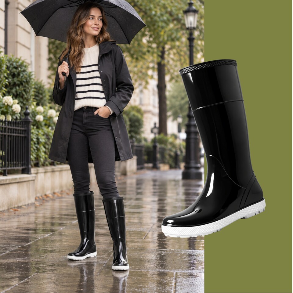 image 1 of Hawai Lady Women's Black Gloss PVC Rain Wellies EU36
