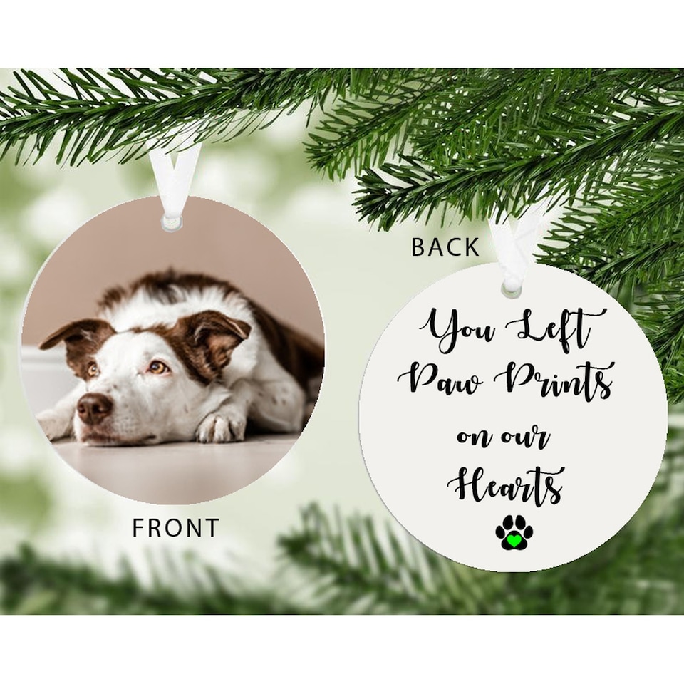 image 1 of Personalised Pawprints on Our Hearts Photo Upload Decoration Sympathy