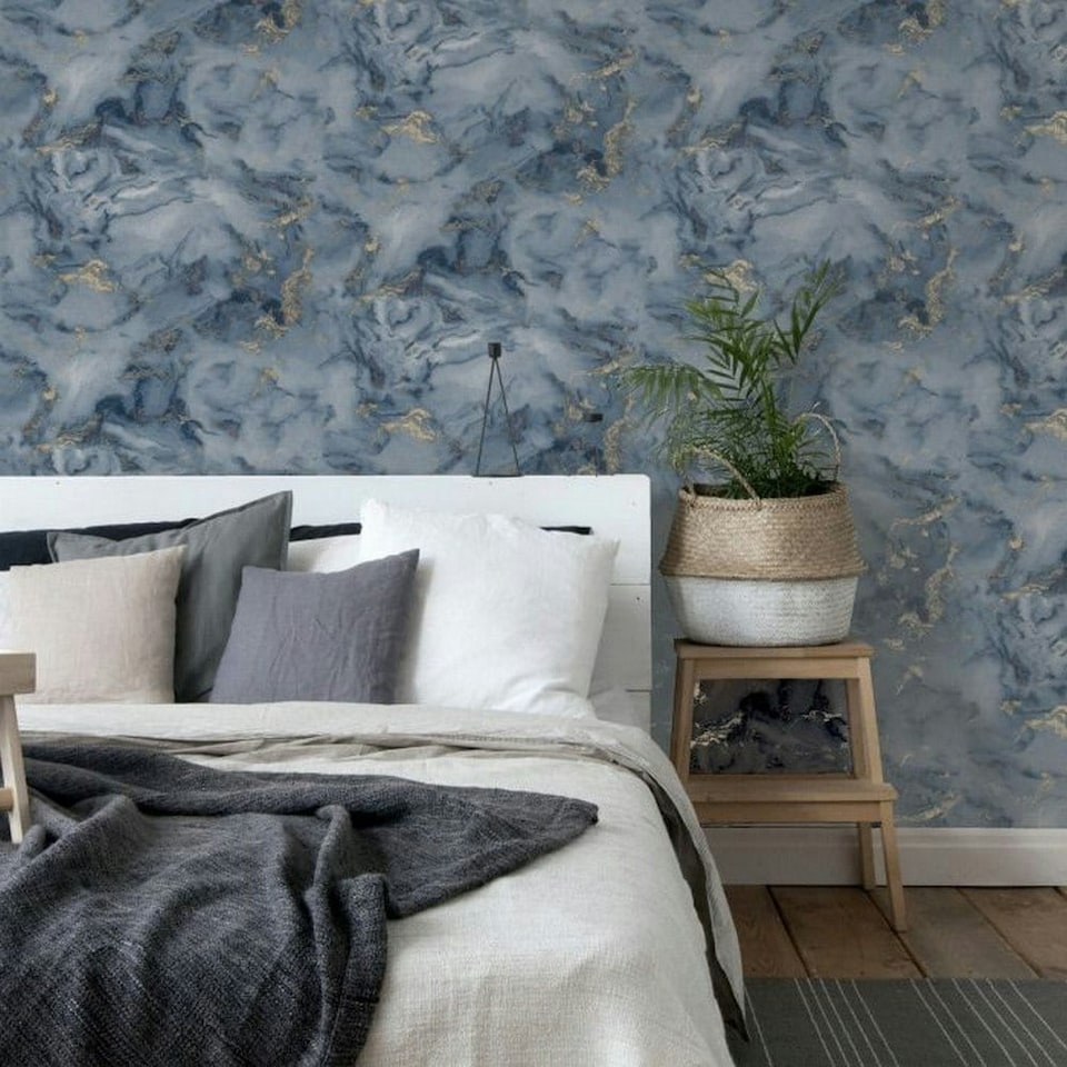 image 1 of Arthouse Bahia Marble Wallpaper - Navy - 10m x 53cm | Blue