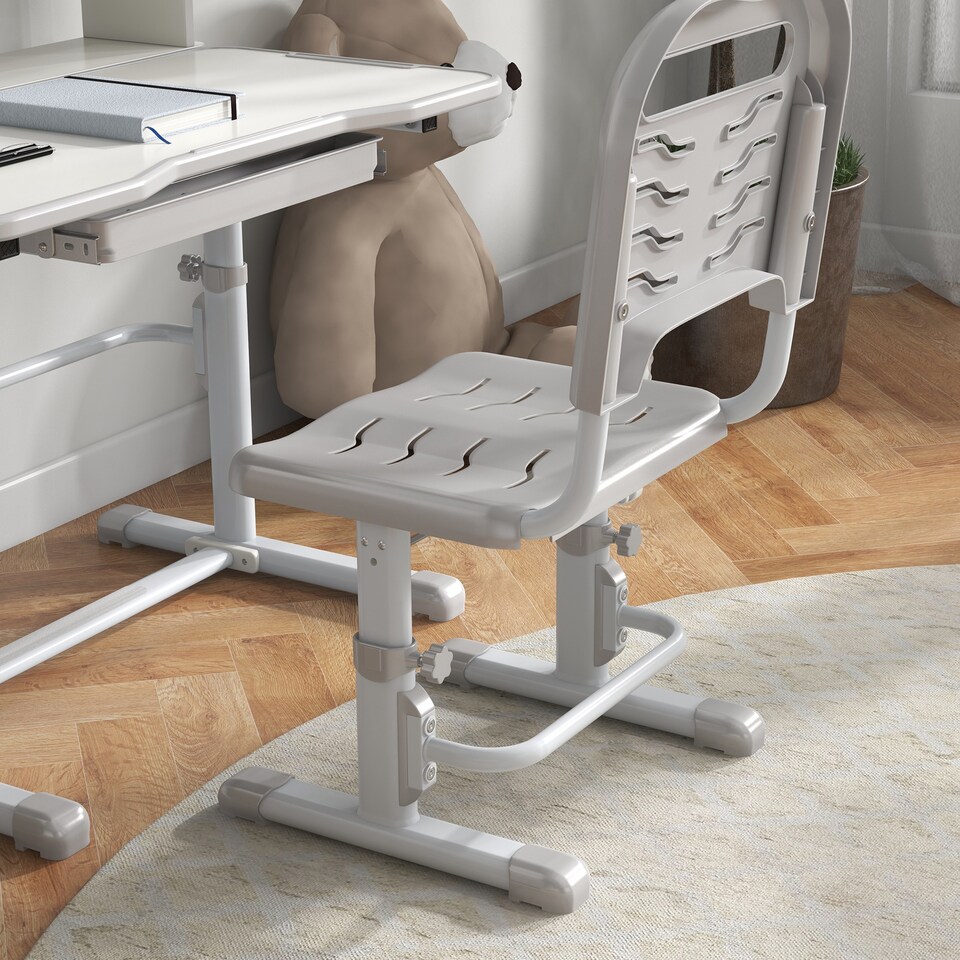 image 1 of ZONEKIZ Kids Desk and Chair Set, Height Adjustable Study Table for 6-12 Years | Grey