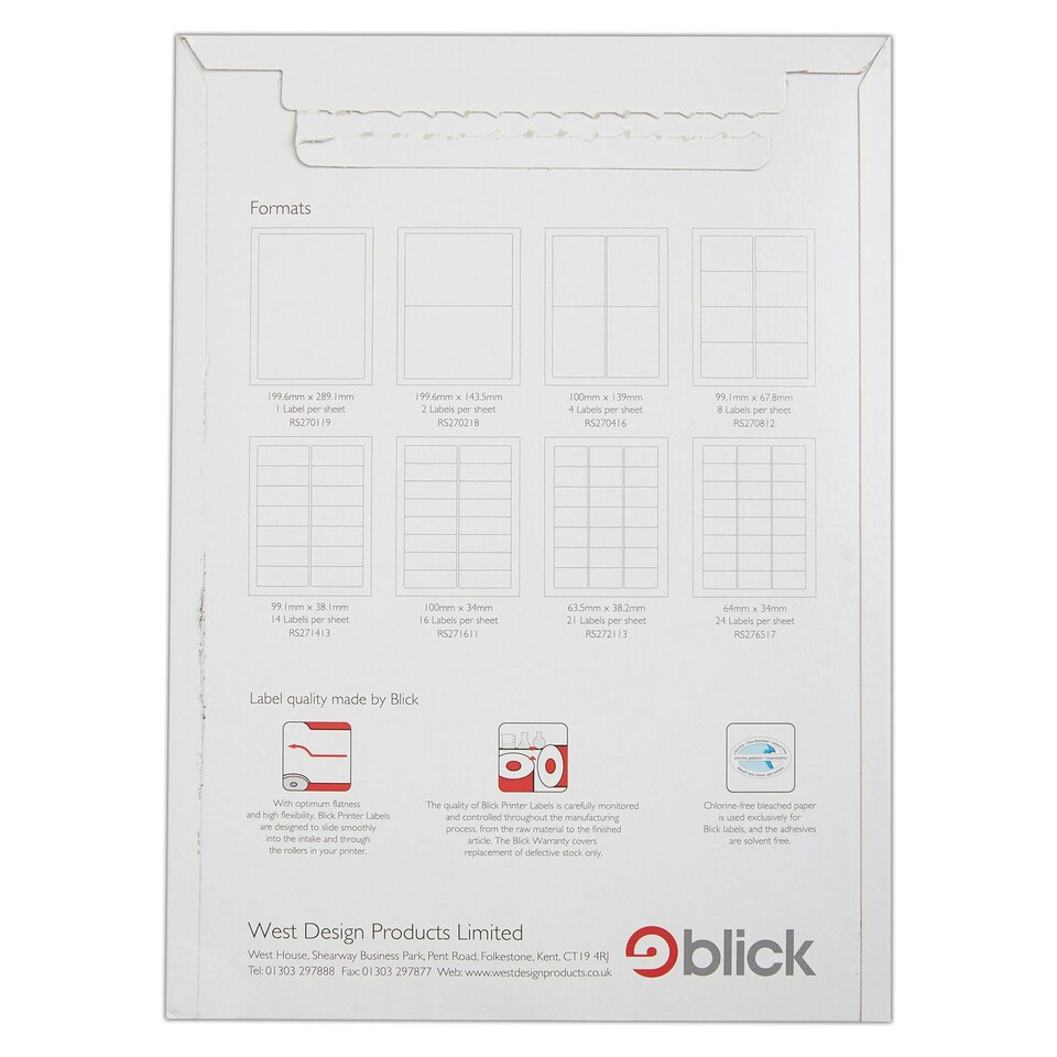 image 1 of Blick 2 Per Sheet 100 Sheets, 199.6mm x 143.5mm, Rectangular, White, 200 Labels