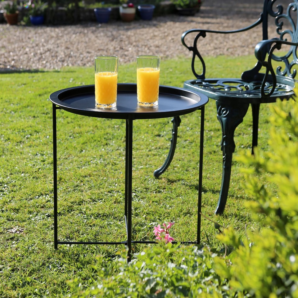 image 1 of Harbour Housewares Round Steel Tray Table - Matt Black