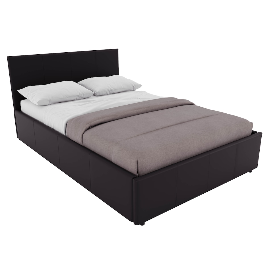 image 1 of Vida Designs Lisbon 4ft Small Double Size Ottoman Bed Storage Faux Leather, Brown, 120 x 190cm