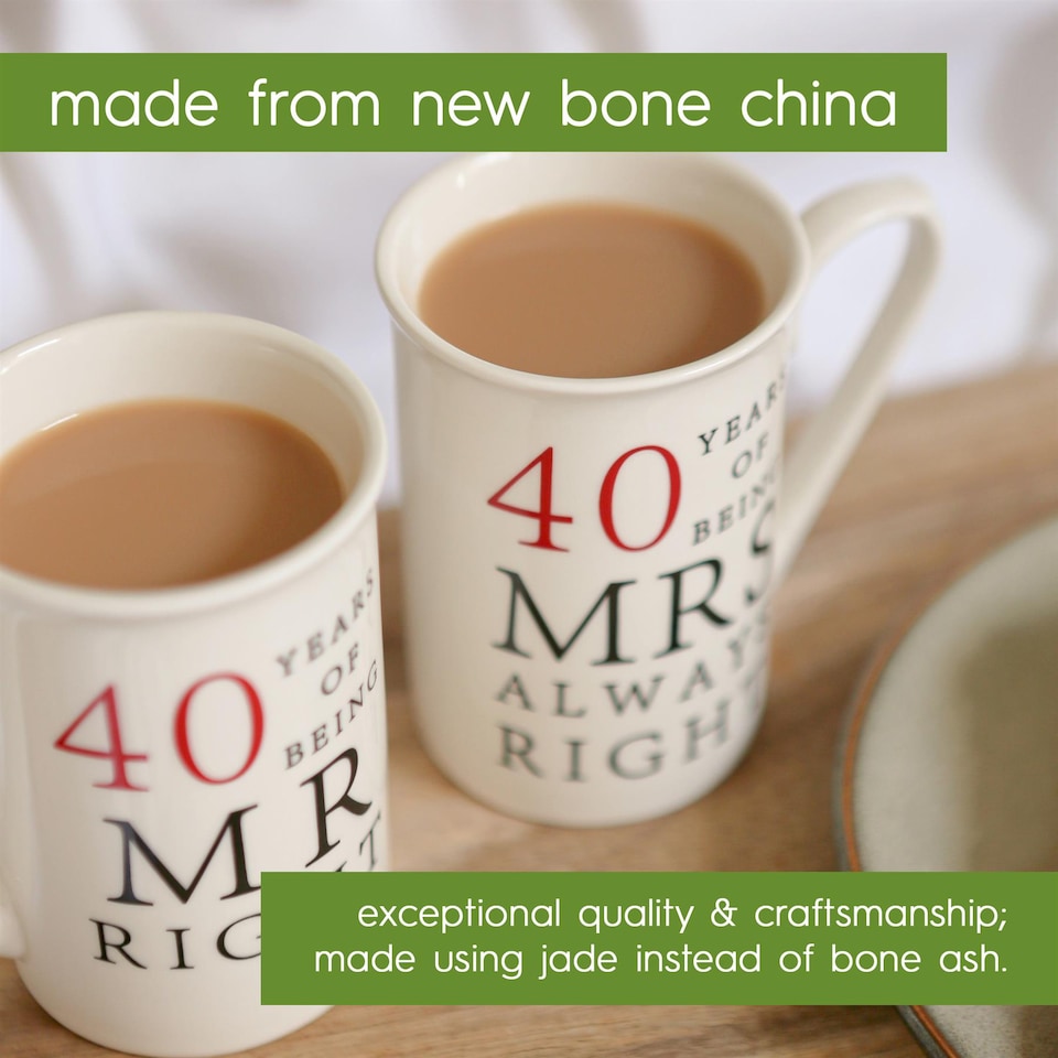 image 1 of Nicola Spring 2pc 40th Anniversary New Bone China Mug Set - 300ml