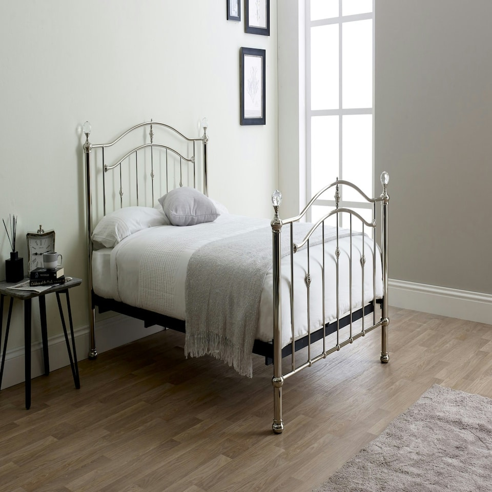 image 1 of 4ft6 Double Silver chrome finish, crystal ball and chrome traditional metal bed frame bedstead, victorian, antique, ornate