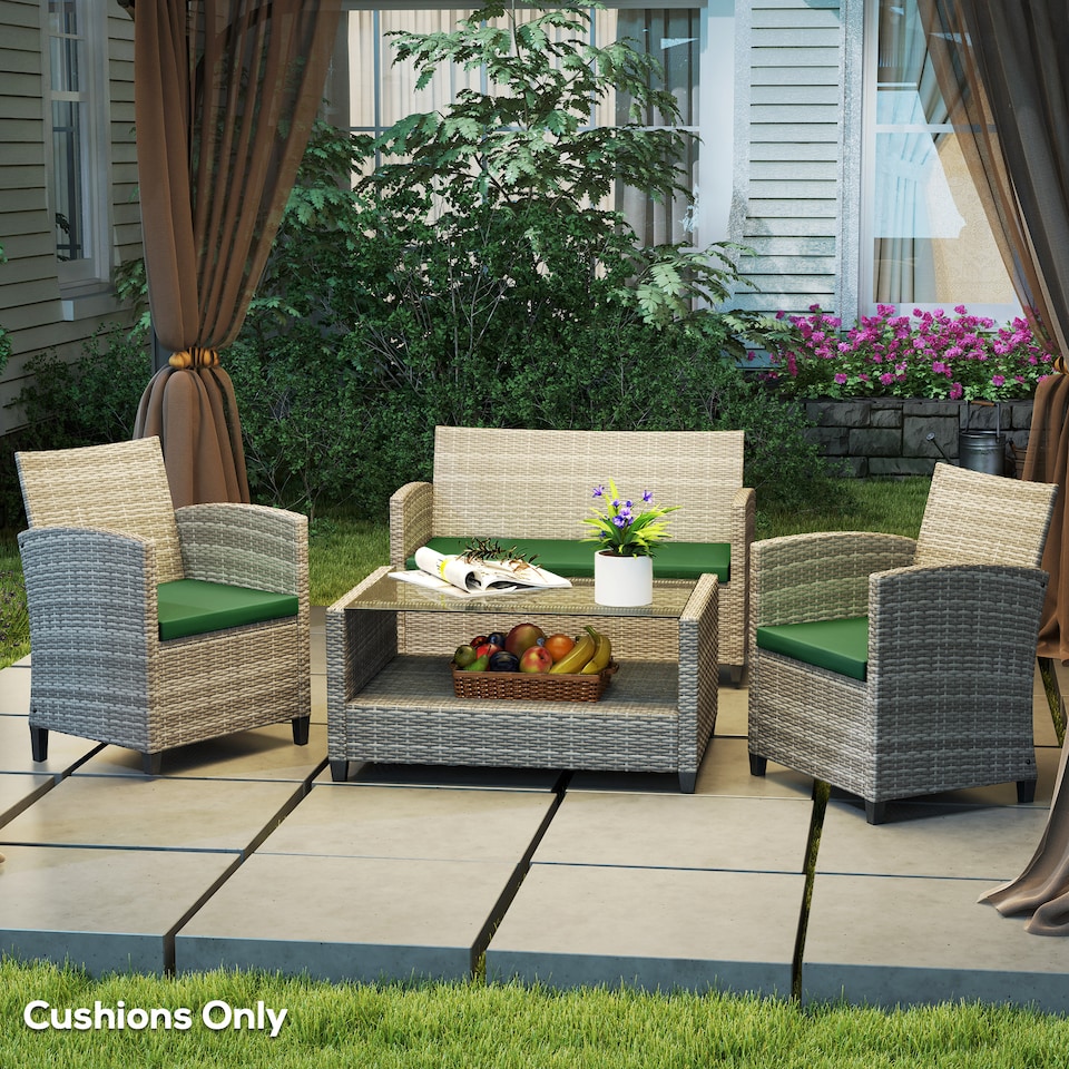 image 1 of Outsunny 3PCs Rattan Garden Seat Cushions Pads for Patio Furniture | Green | Green | 3