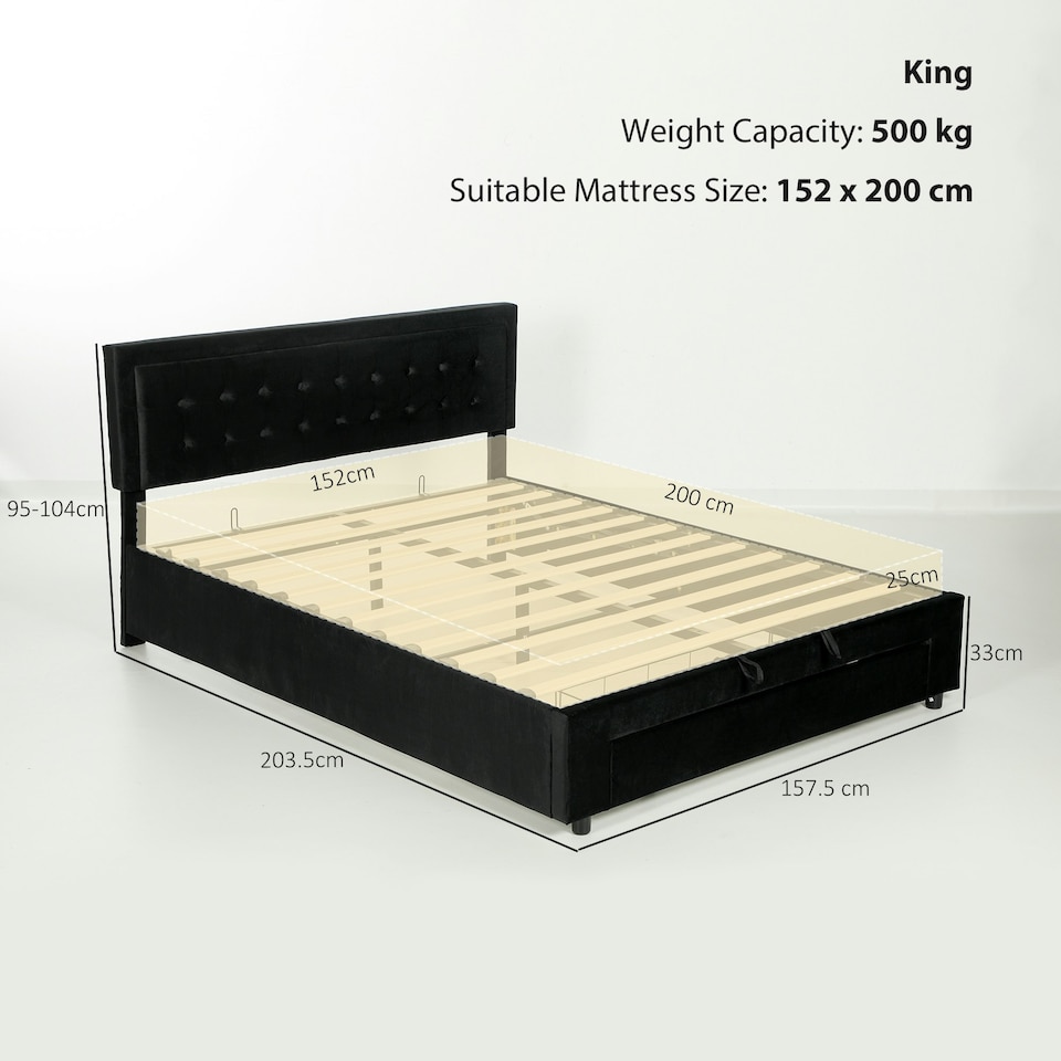 image 1 of HOMCOM King Size Bed Frame with Storage and Adjustable Headboard, Black