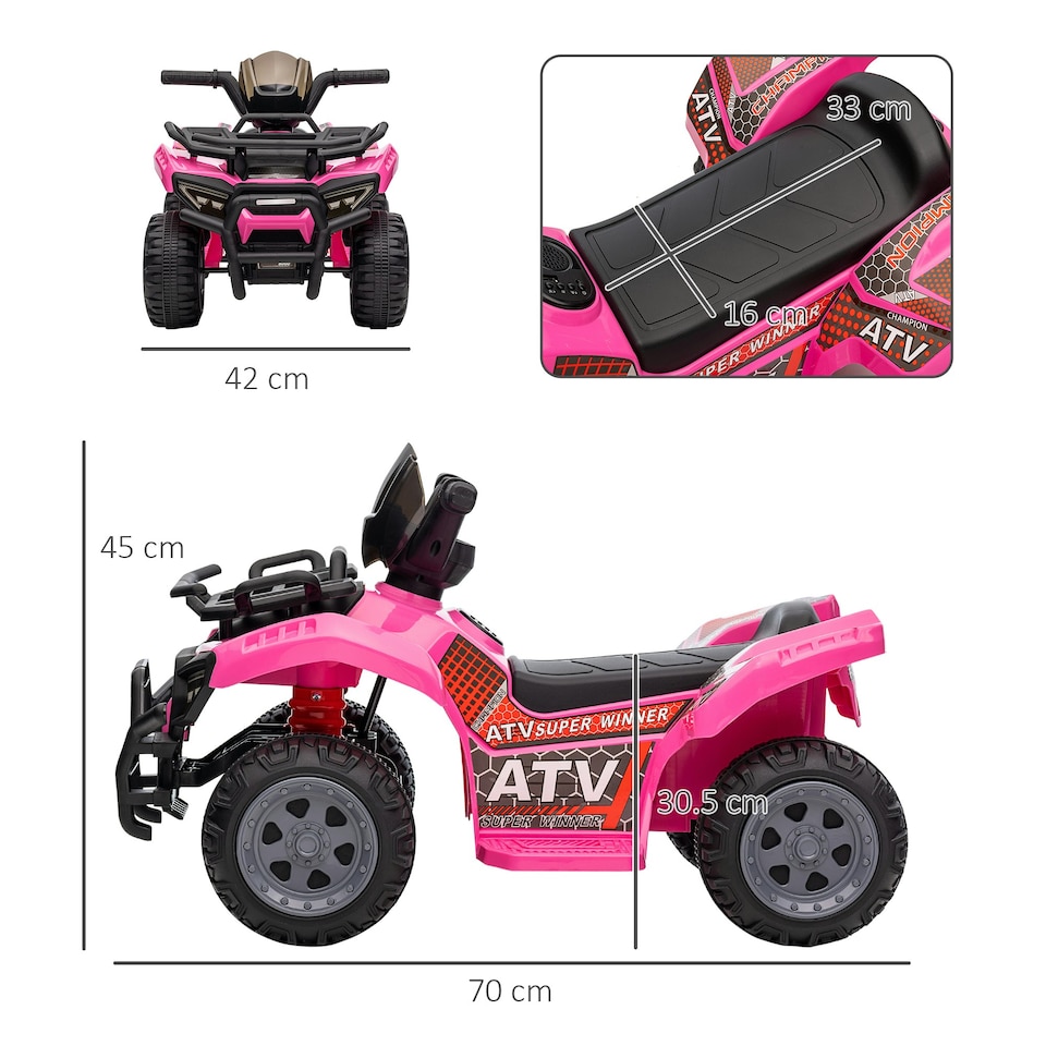 image 1 of HOMCOM 6V Kids Electric Ride on Car Toddler Quad Bike ATV for 18-36 month Pink