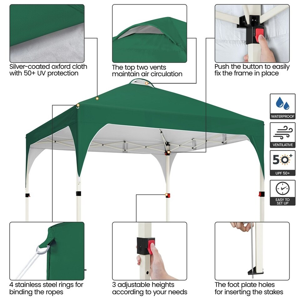 image 1 of Yaheetech 300 cm  × 300 cm Portable Instant Heavy-Duty Canopy Green | Dark Green